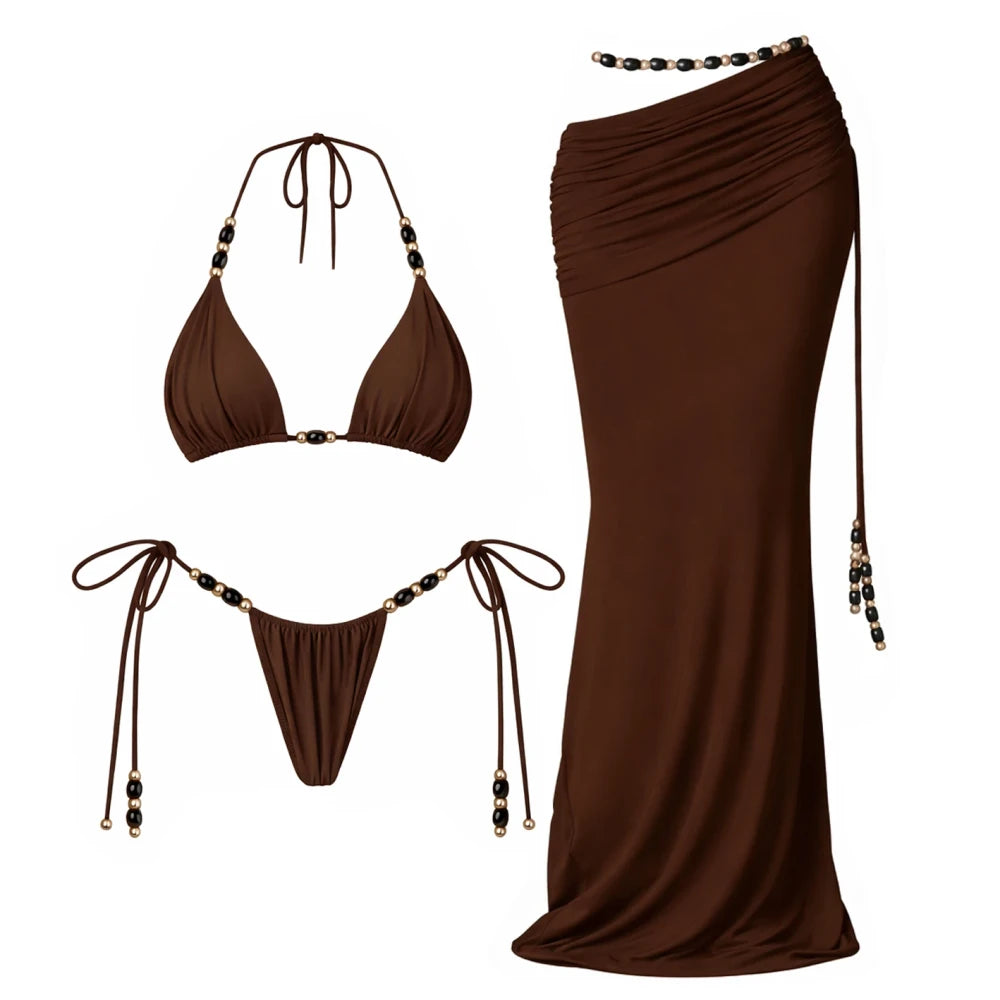 Beaded Bandeau Bikini Cover-Up Set
