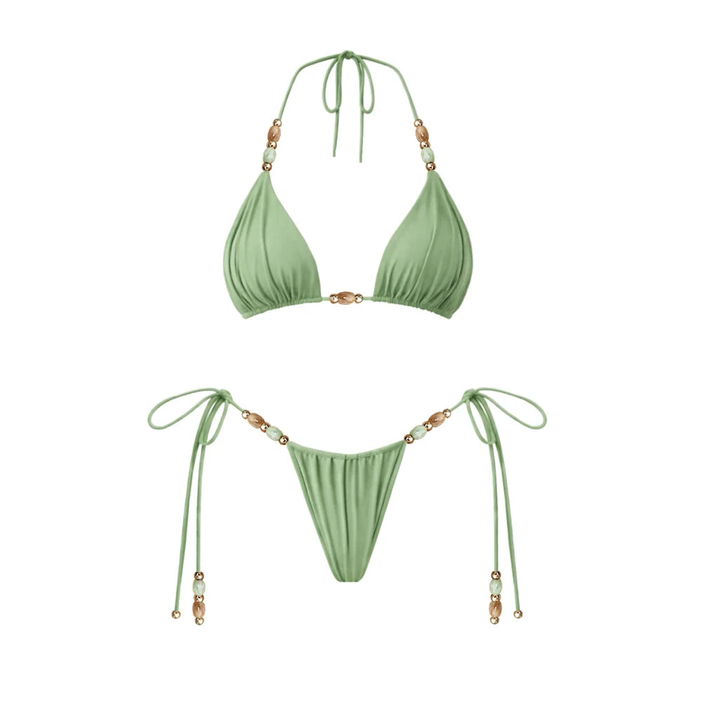 Beaded Bandeau Bikini Cover-Up Set