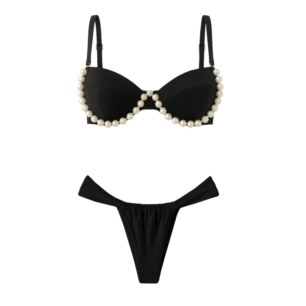 Beaded Bandeau Bikini Cover-Up Set