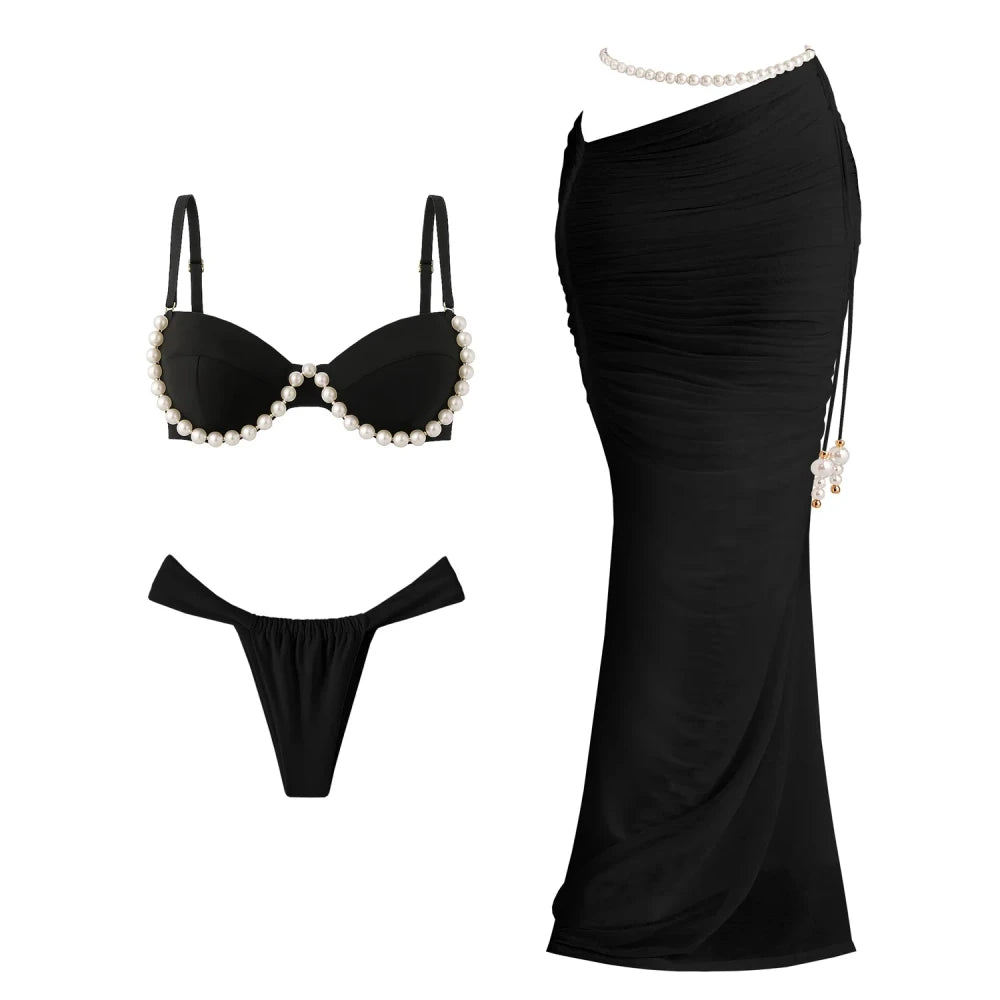 Beaded Bandeau Bikini Cover-Up Set