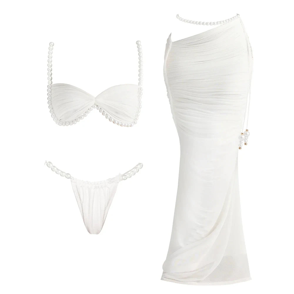Beaded Bandeau Bikini Cover-Up Set