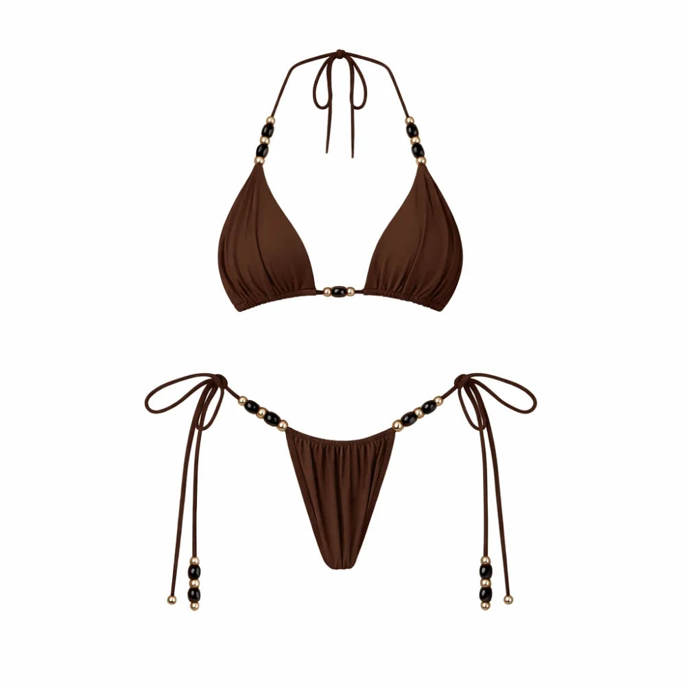 Beaded Bandeau Bikini Cover-Up Set