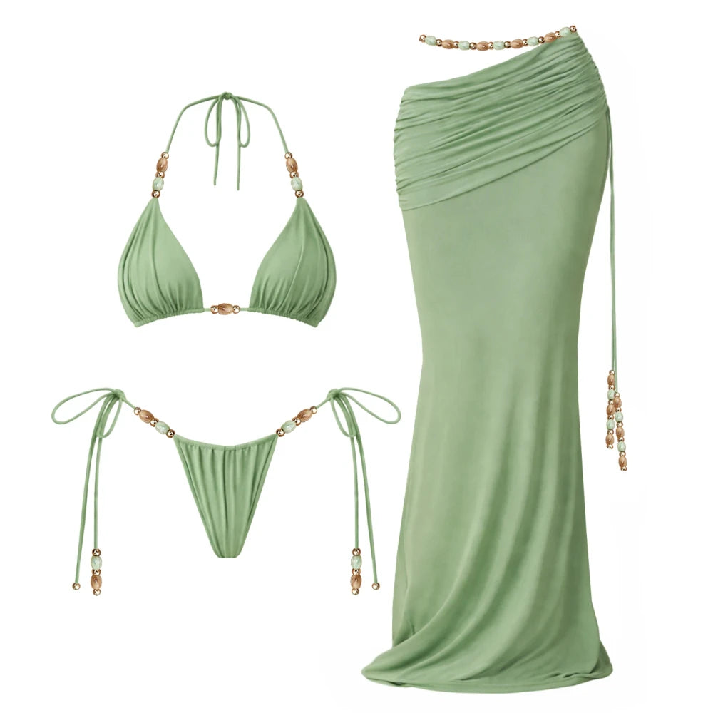 Beaded Bandeau Bikini Cover-Up Set